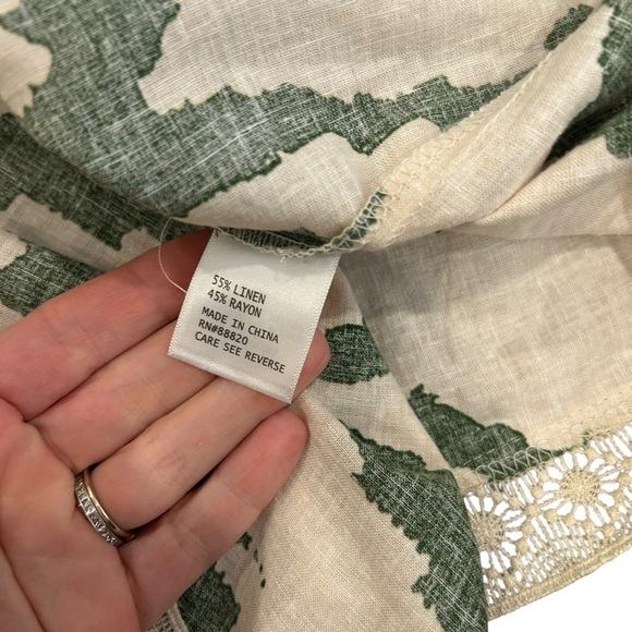 NWT rachel Zoe linen blend square neck puff sleeve green ikat top size 3X lace - Picture 5 of 7
